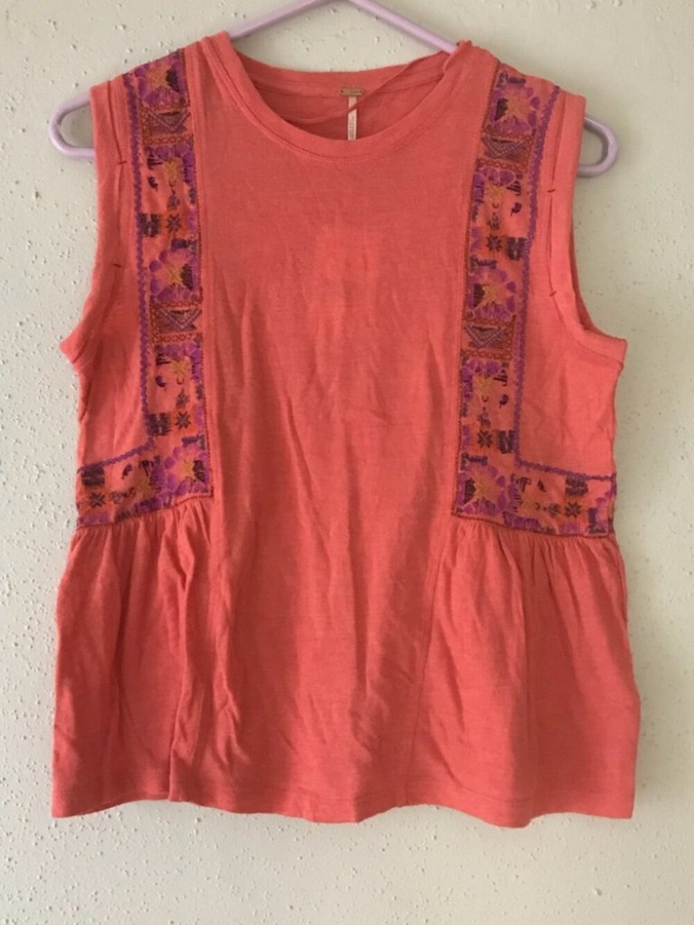 Free People - Marcy Embroidered Peplum Tank OB564708 | Size Small | Coral